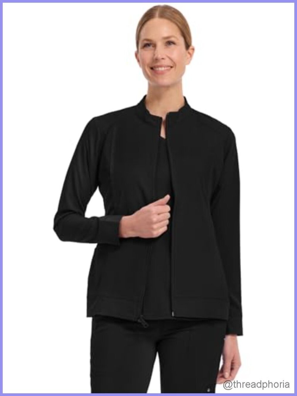 Women's Zip-Up Scrub Jacket with 2-Way Stretch and Kangaroo Pockets